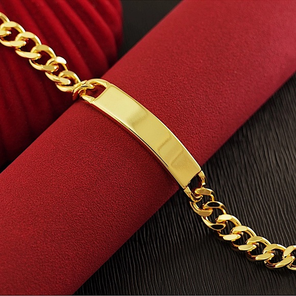 Gold Plated Name Tag Cuban Unisex Chain Link Bracelet - Picture 9 of 10